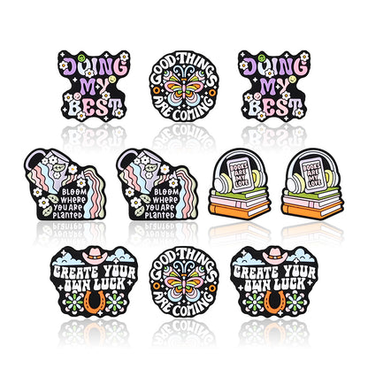 Silicone Focal Beads Retro Inspirational Letters with Colorful Text and Icons 9