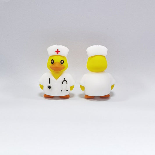 20Pcs Silicone 3D Focal Beads Yellow Duck Doctor Wearing Medical Coat