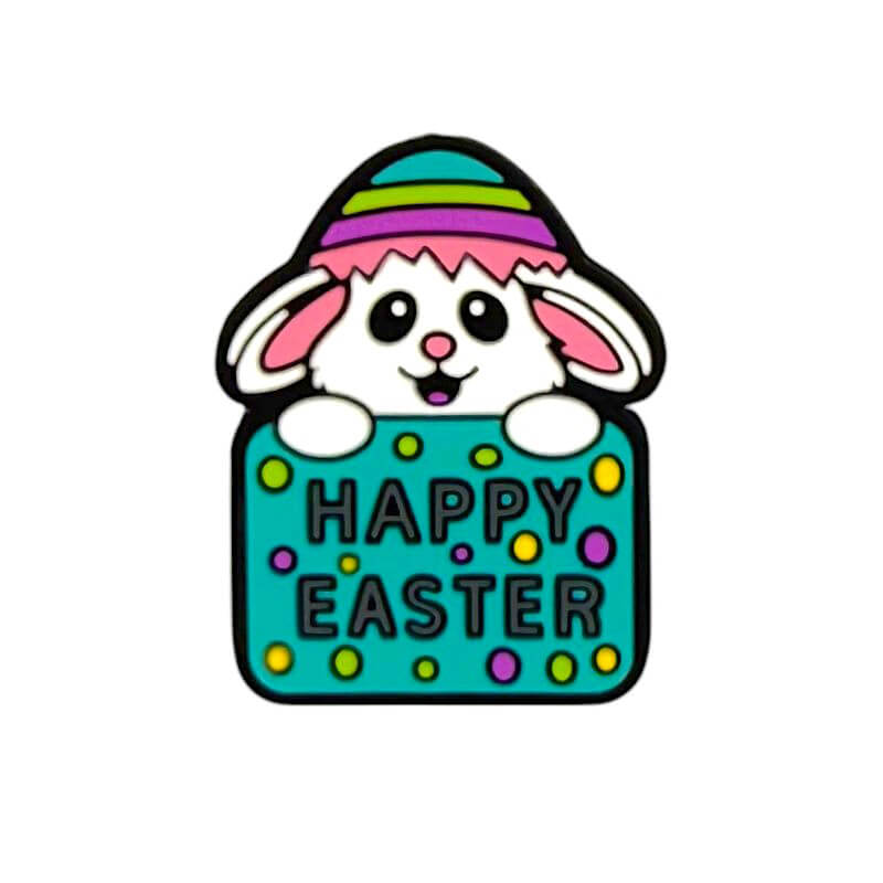 Silicone Focal Beads Happy Easter Bunny Holding Sign