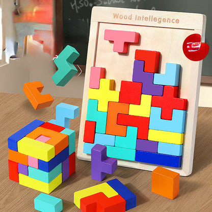 Wooden 3D Puzzle Tetris Educational Toy for Kids 7