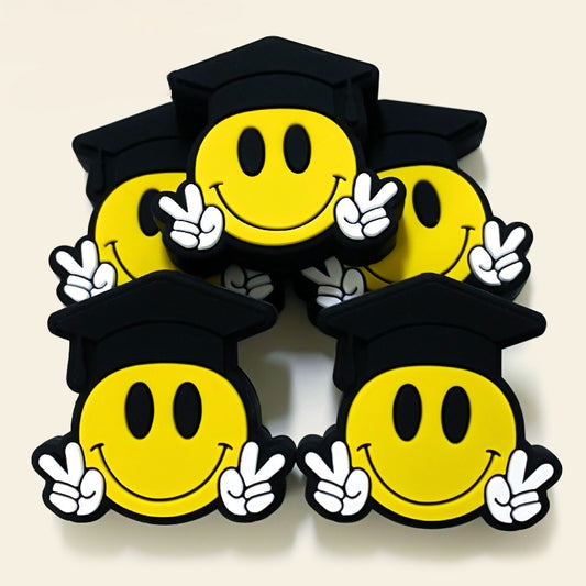 20Pcs Silicone Focal Beads Smiling Face Wearing Doctor Hat
