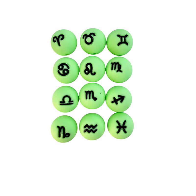 1 Set Silicone Focal Beads Twelve Constellation Symbol 15mm Round Shape 4