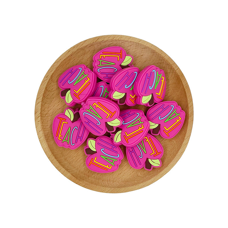 20pcs Silicone Focal Beads Teacher Apple with TEACH Text Design 7