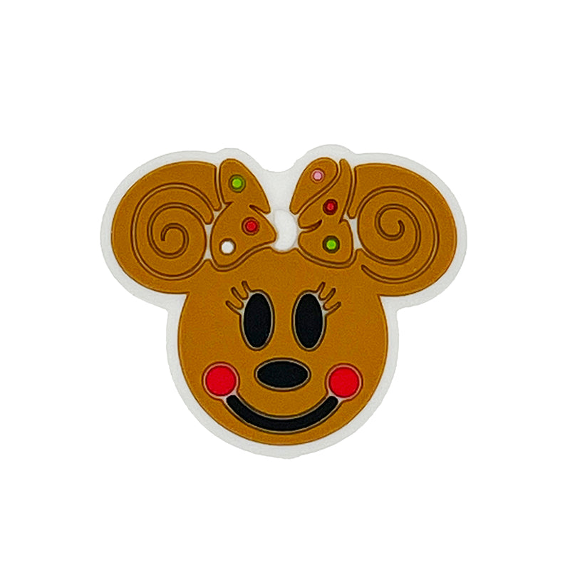 20pcs Silicone Focal Beads Brown Round Ear Mouse Character with Bow