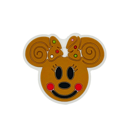 20pcs Silicone Focal Beads Brown Round Ear Mouse Character with Bow