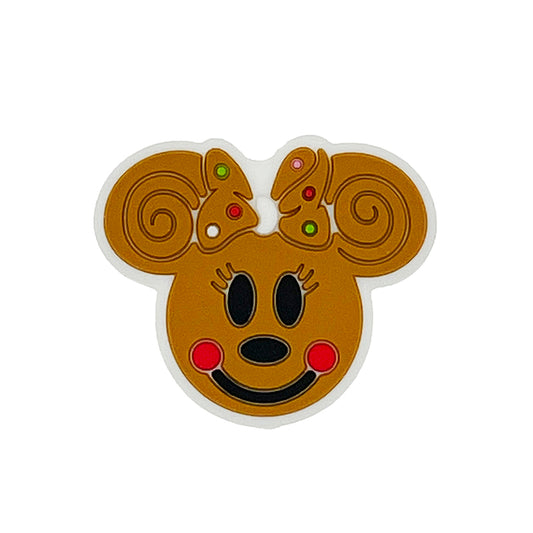 20pcs Silicone Focal Beads Brown Round Ear Mouse Character with Bow