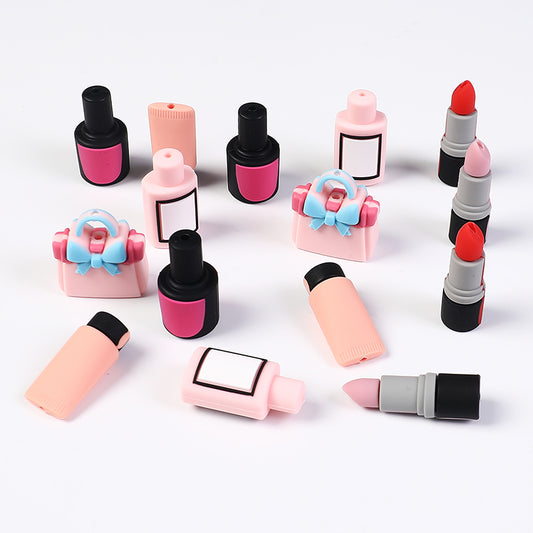 20pcs Silicone 3D Focal Beads Cosmetics Set Bow Bag and Lipstick Detail