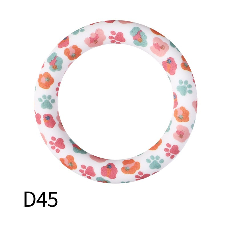 65mm Printed Silicone Beads Ring Shape Printed Design 51