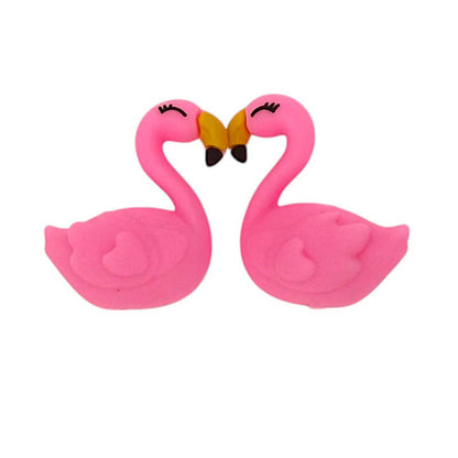 Silicone 3D Focal Beads Pink White Smiling Swan Facing Beak Detail