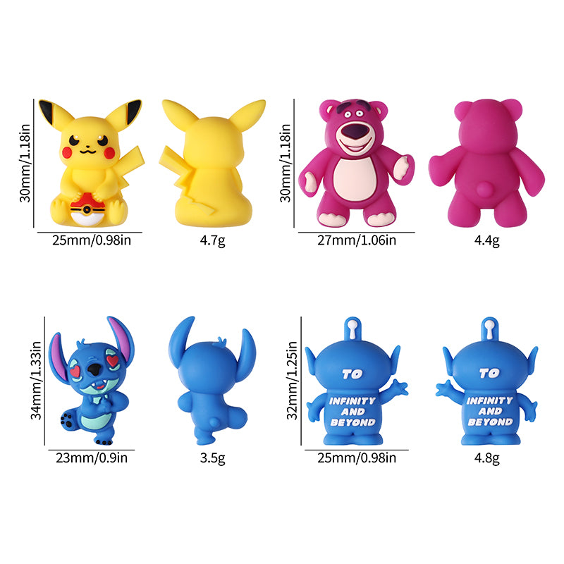 20Pcs Silicone 3D Focal Beads Yellow Mouse Round Cheeks Lightning Tail Blue Alien Character Large Ears Purple Bear Lying Pose 11