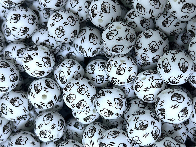 50pcs 15mm Electrocardiogram Print Silicone Beads Decorative Design
