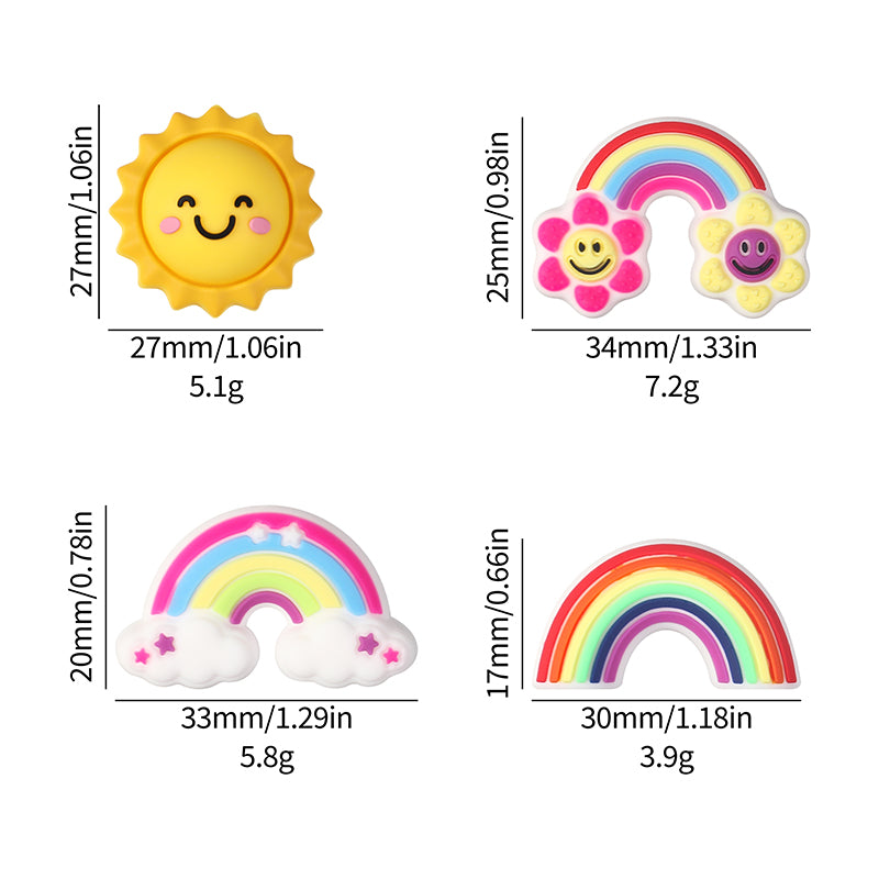20Pcs Silicone 3D Focal Beads Smiling Sun Rainbow Flowers Holding White Cloud 9