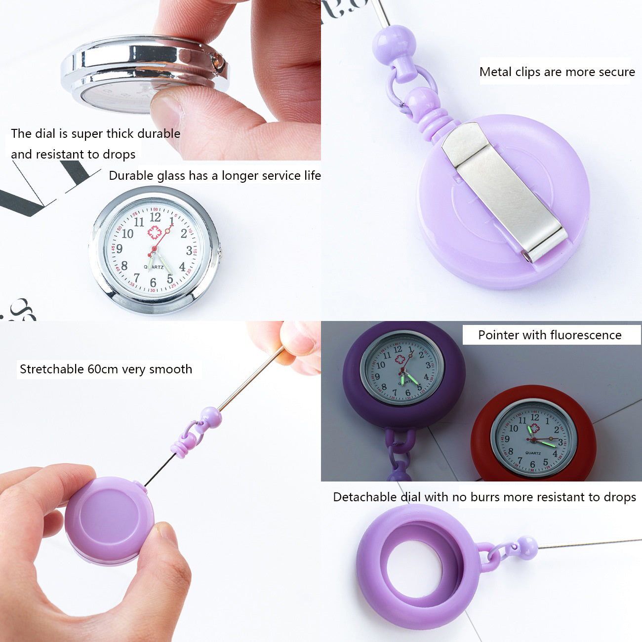 Beadable Glow In The Dark Pocket Watch Silicone DIY Nurse Doctor Gift 2
