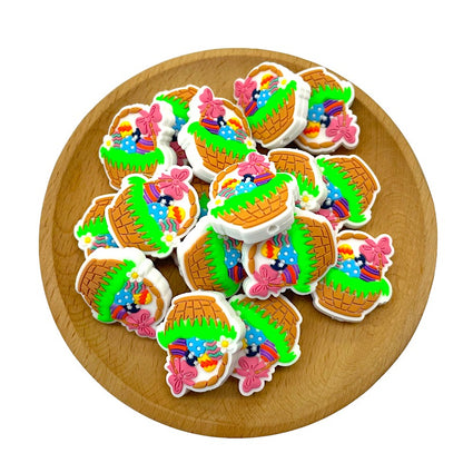 20pcs Silicone Focal Beads Easter Basket Eggs with Bow Detail 2