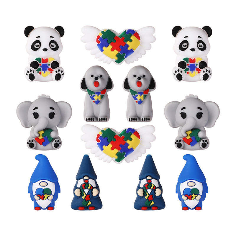 Silicone 3D Focal Beads Autism Pet Love Heart with Puzzle Design 10