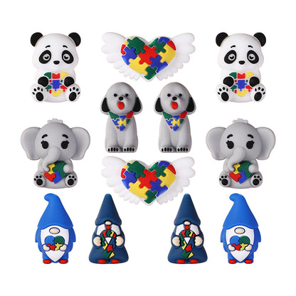Silicone 3D Focal Beads Autism Pet Love Heart with Puzzle Design 10
