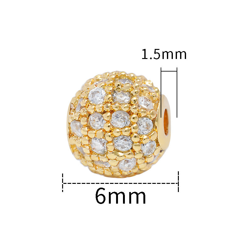 30pcs Fancy Zirconia Paved Brass Round Beads 22