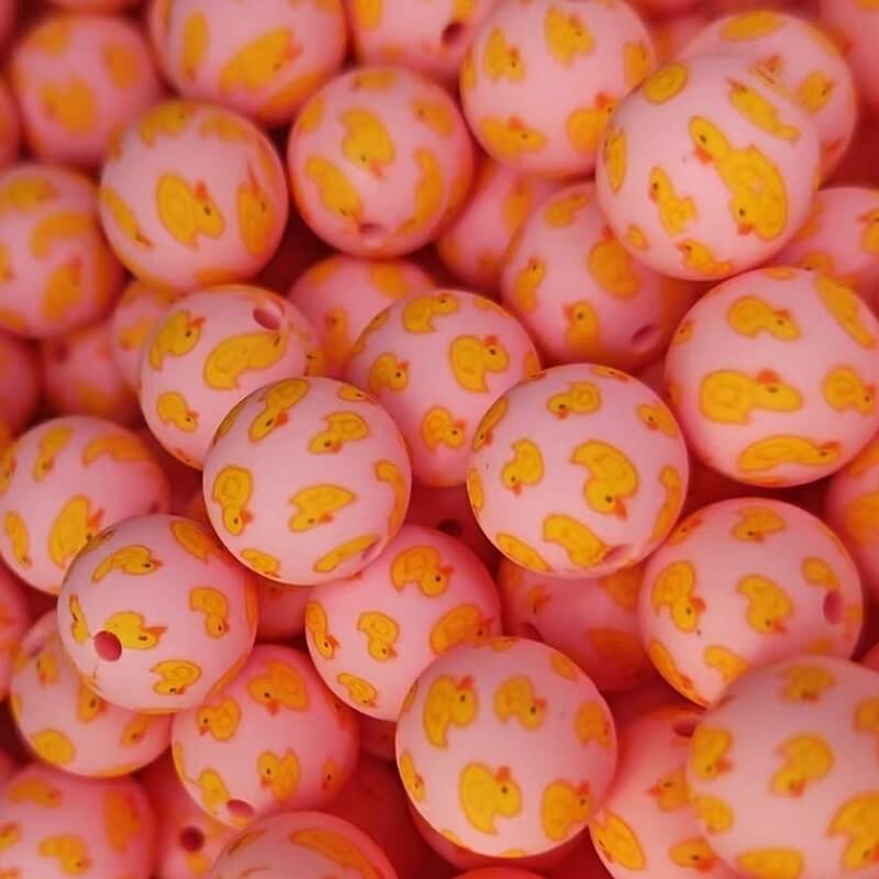 50pcs 15mm Cute Duck Print Silicone Beads Multi Base Design 3