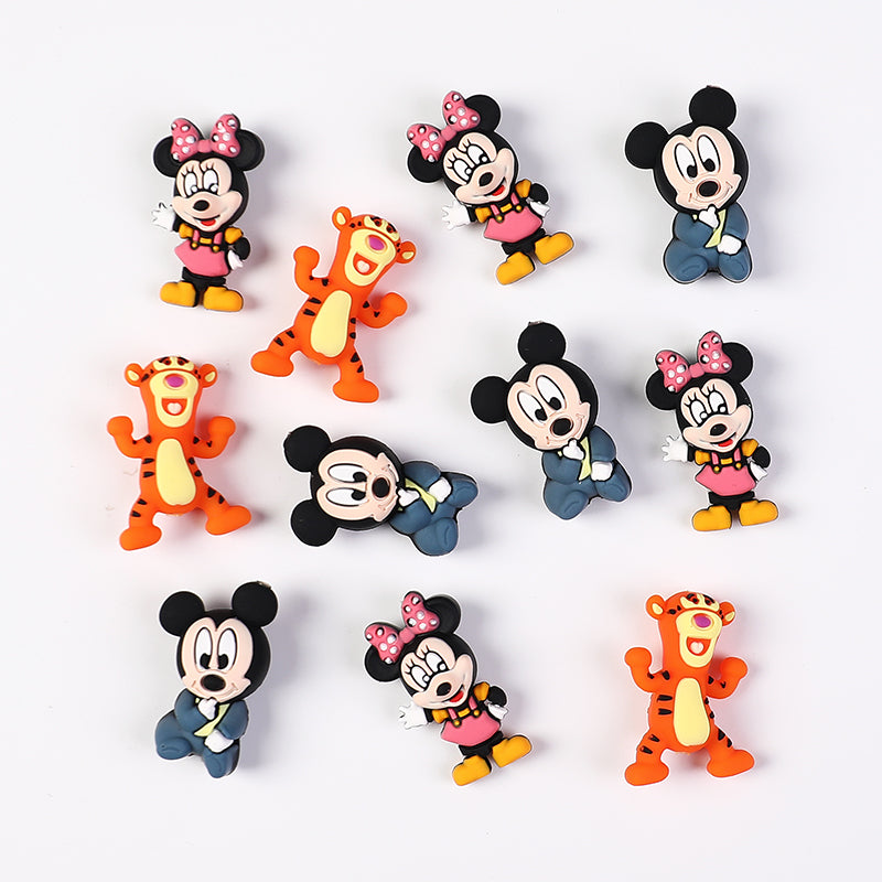 20Pcs Silicone 3D Focal Beads Round Ear Mouse Character with Bow and Orange Tiger Pose 2