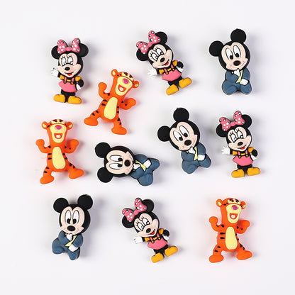 20Pcs Silicone 3D Focal Beads Round Ear Mouse Character with Bow and Orange Tiger Pose 2