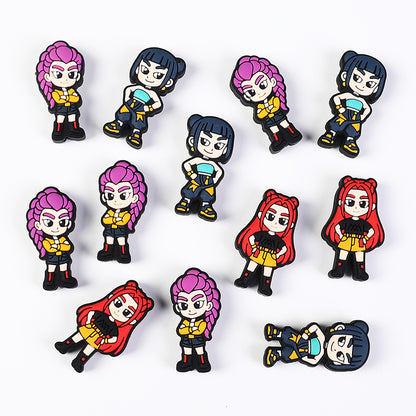 20Pcs Silicone Focal Beads Girl Characters Standing Pose with Colorful Hair 2
