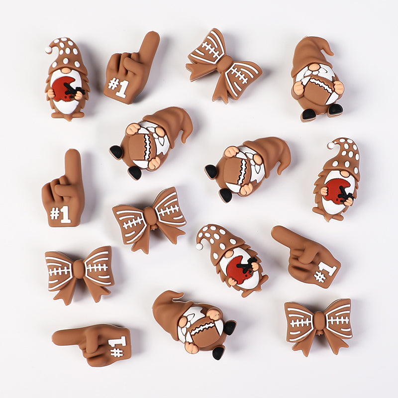 20Pcs Silicone 3D Focal Beads Rugby Bow and Helmet Dwarf Design 3