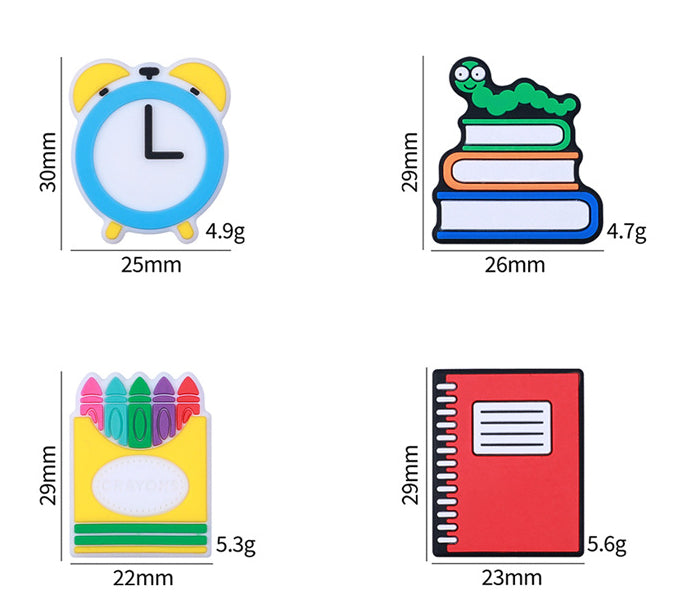 20pcs Silicone Focal Beads Crayon Alarm Clock Bookworm with Layered Detail 3