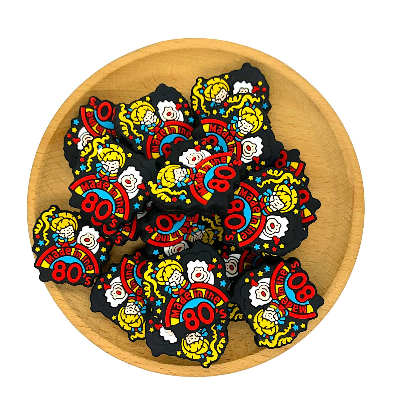 20pcs Silicone Focal Beads Made In The 80s Colorful Design 2