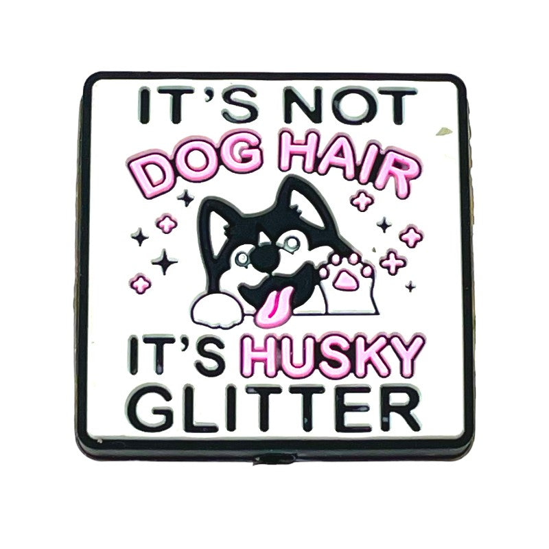 20pcs Silicone Focal Beads Husky Dog Square Text Glitter