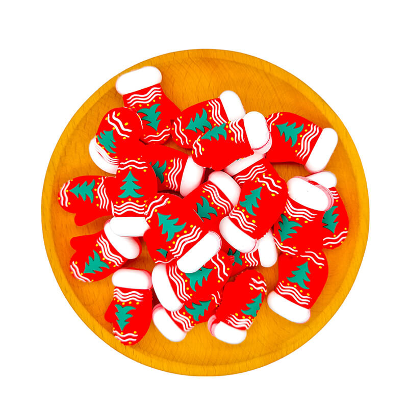 3D Silicone Focal Beads Christmas Tree Gloves Red Mitten Design 2