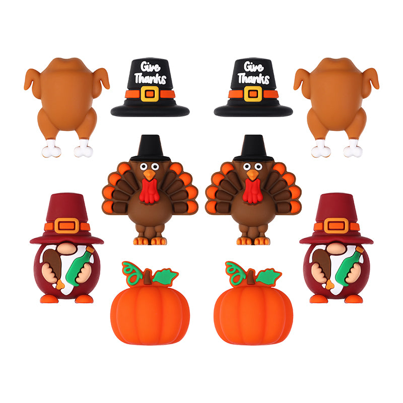 20Pcs Silicone 3D Focal Beads Thanksgiving Theme Turkey Pumpkin Hat Designs 10