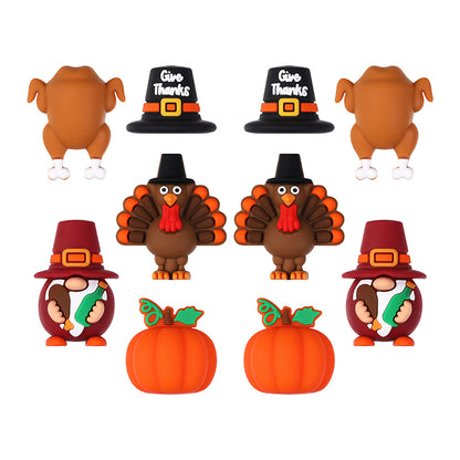 20Pcs Silicone 3D Focal Beads Thanksgiving Theme Turkey Pumpkin Hat Designs 10