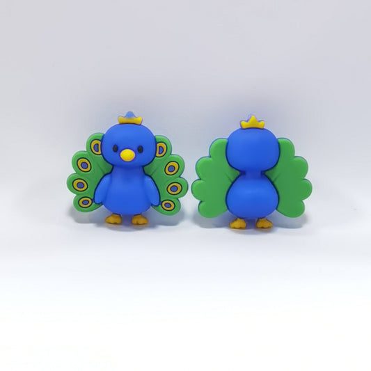 20Pcs Silicone 3D Focal Beads Blue Peacock With Crown