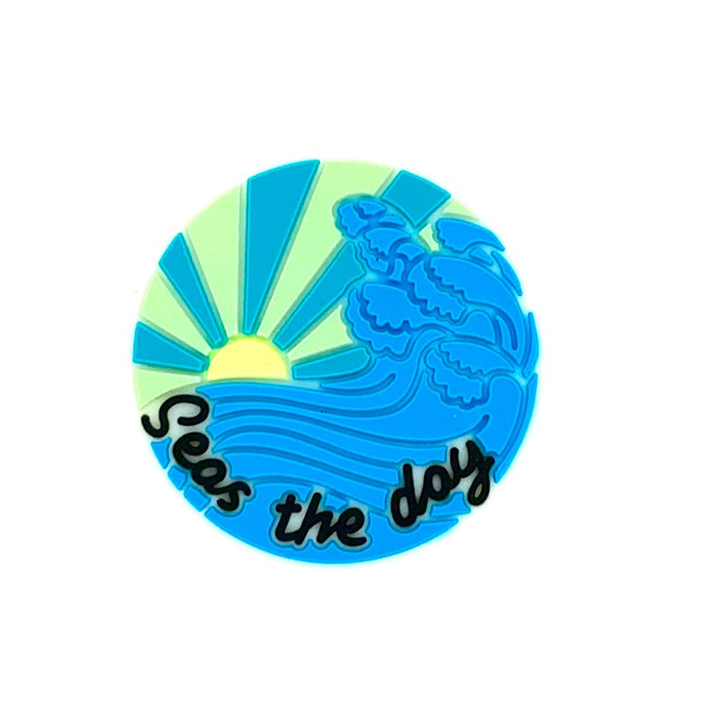 20pcs Silicone Focal Beads Sea Wave Sunrise with Seas the Day Text