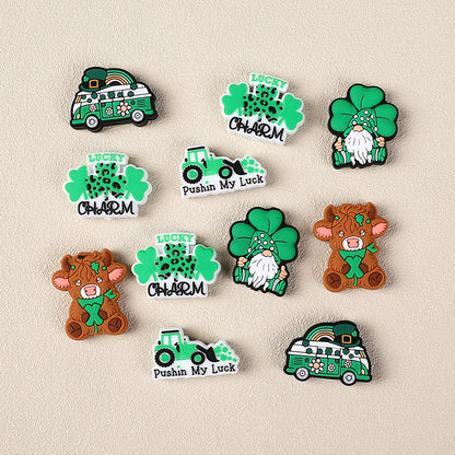 Silicone Focal Beads Saint Patrick Day Clover Highland Cattle Design