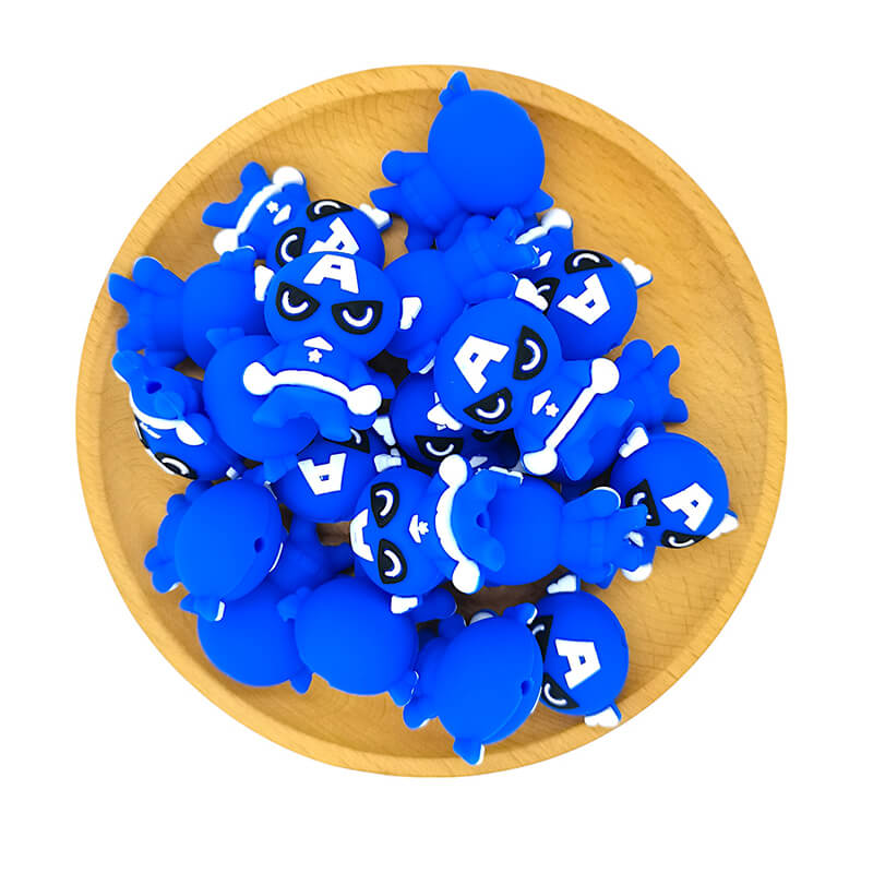 Silicone 3D Focal Beads Blue Superhero White Belt Front Facing 2