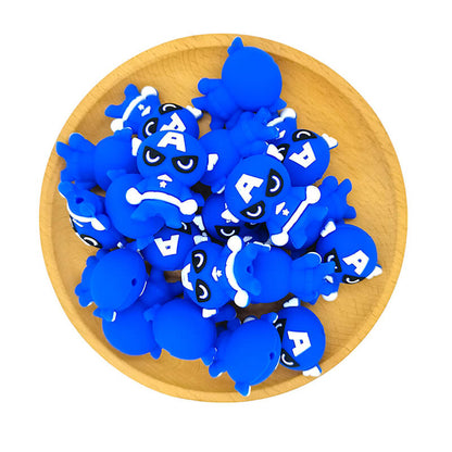 Silicone 3D Focal Beads Blue Superhero White Belt Front Facing 2