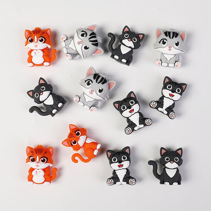 20Pcs Silicone 3D Focal Beads Dark Cat Sitting Pose 2