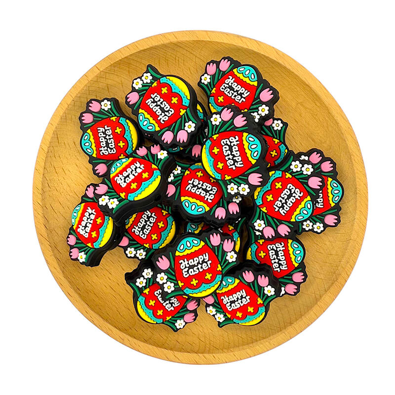 Silicone Focal Beads Flower Easter Egg Happy Easter Text 2