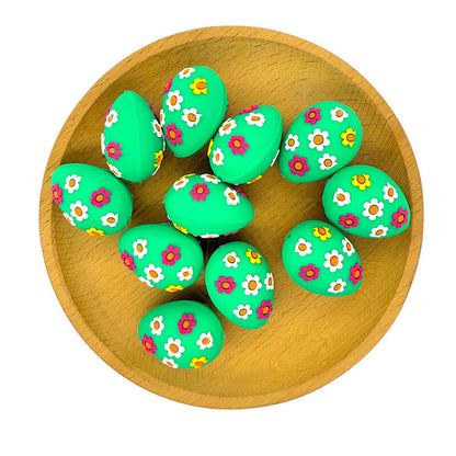 Silicone 3D Focal Beads Easter Egg Four Color Flower Design 5