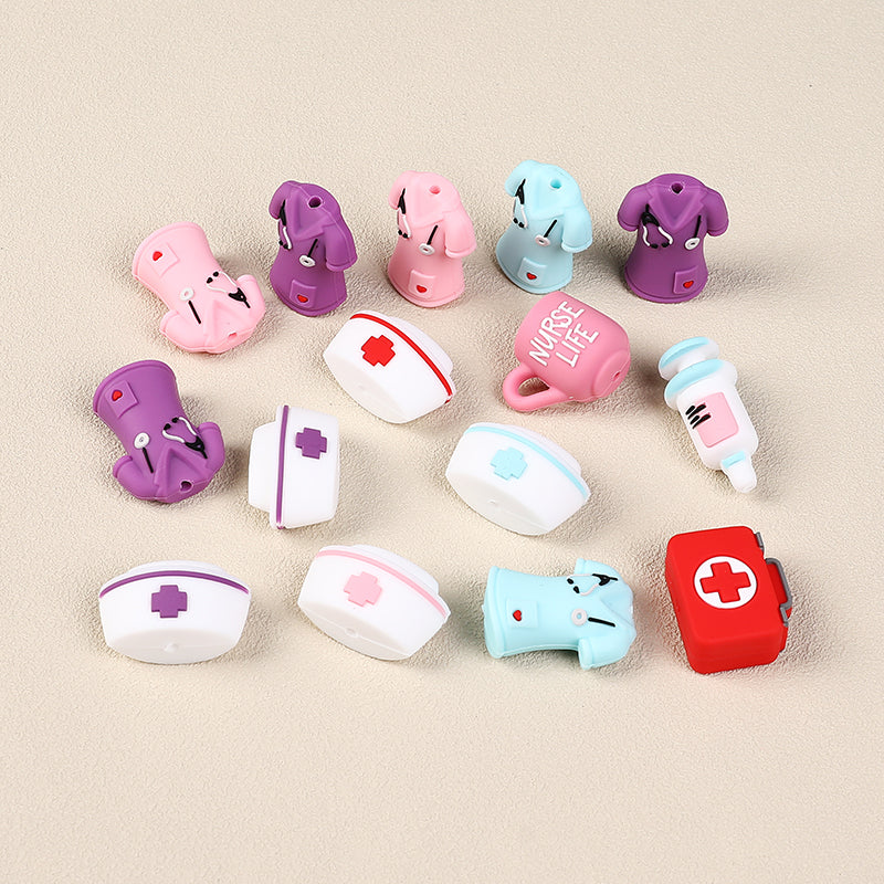 20Pcs Silicone 3D Focal Beads Nurse Series Pink Blue and Purple Uniforms 6