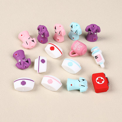 20Pcs Silicone 3D Focal Beads Nurse Series Pink Blue and Purple Uniforms 6