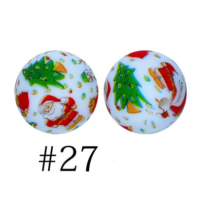 50pcs 12mm 15mm 19mm Christmas Silicone Beads Printed Design 4