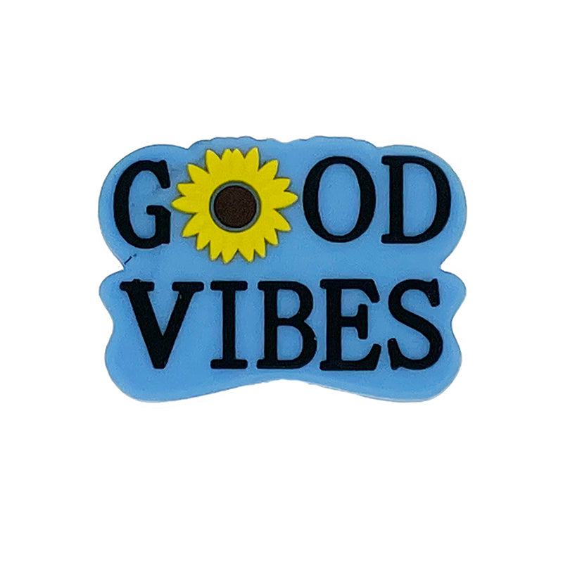 20pcs Silicone Focal Beads Good Vibes Text with Sunflower Detail