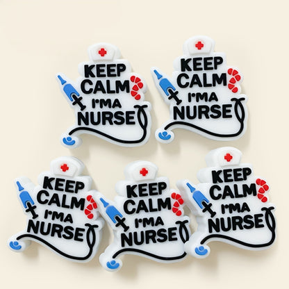 20pcs Silicone Focal Beads Nurse Medical Keep Calm Text with Stethoscope