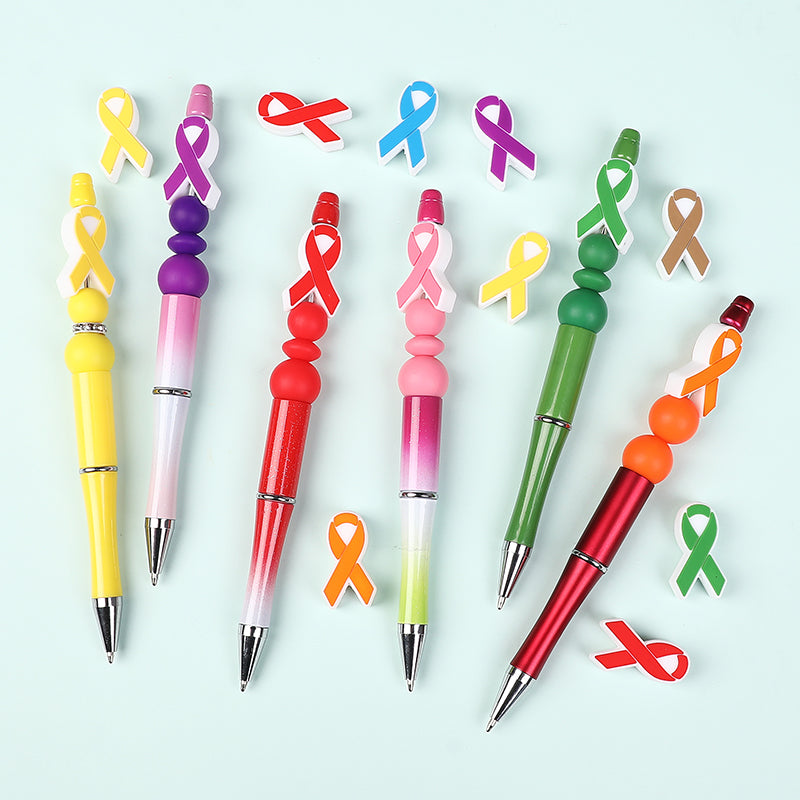 20Pcs Silicone Focal Beads Multi Color Ribbon Front Facing 7