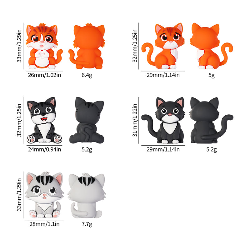 20Pcs Silicone 3D Focal Beads Dark Cat Sitting Pose 9