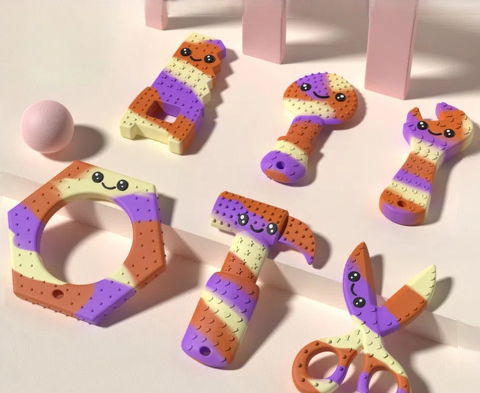 Silicone Baby Teether Tools Set Hammer Wrench Scissors Saw Nut