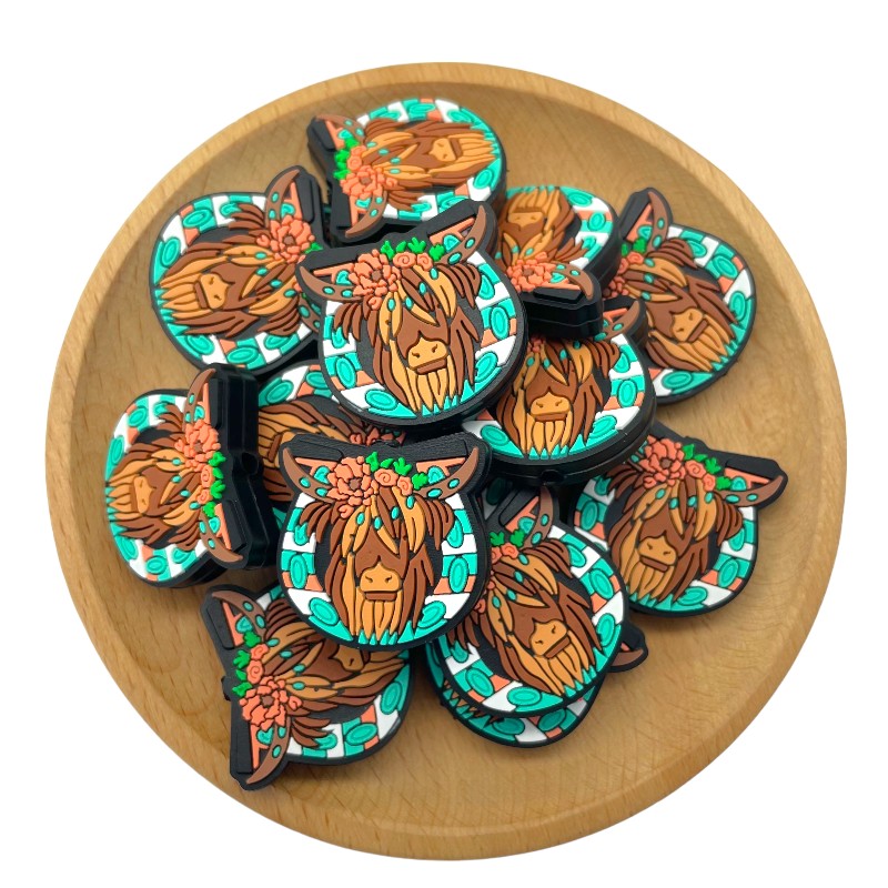 20pcs Silicone Focal Beads Flower Cattle with Floral Crown 2