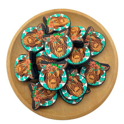 20pcs Silicone Focal Beads Flower Cattle with Floral Crown 2
